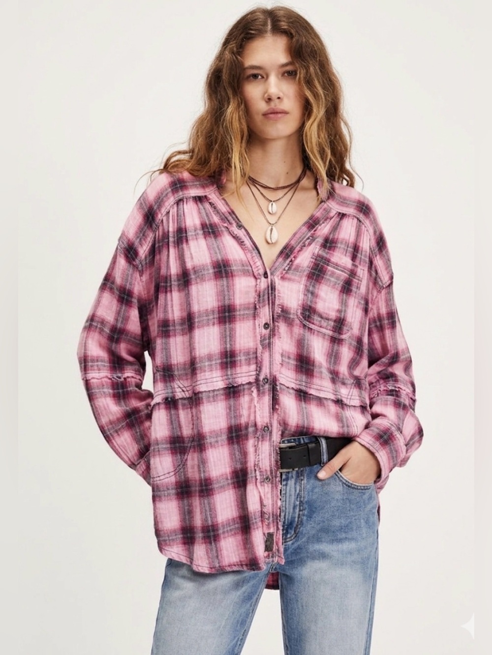 NWT Free People One Of The Boys Plaid Button Down Top - Small